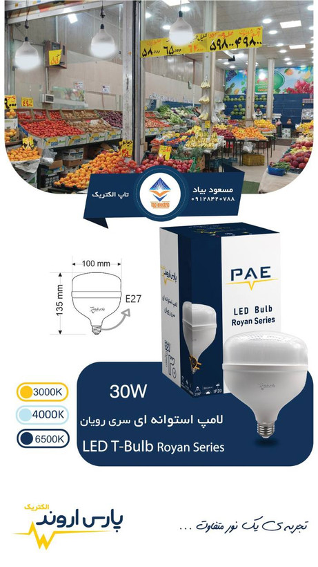 لامپ حبابی ۳۰ وات لیان پارس اروند