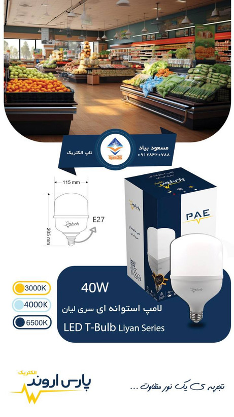 لامپ حبابی ۴۰ وات LED سری لیان پارس اروند