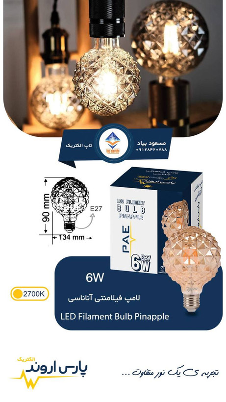 لامپ ادیسونی فیلامنتی طرح آناناسی ۶ وات پارس اروند