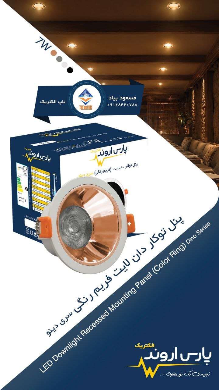 پنل توکار دان‌لایت ۹ وات فریم رنگی سری دینو پارس اروند